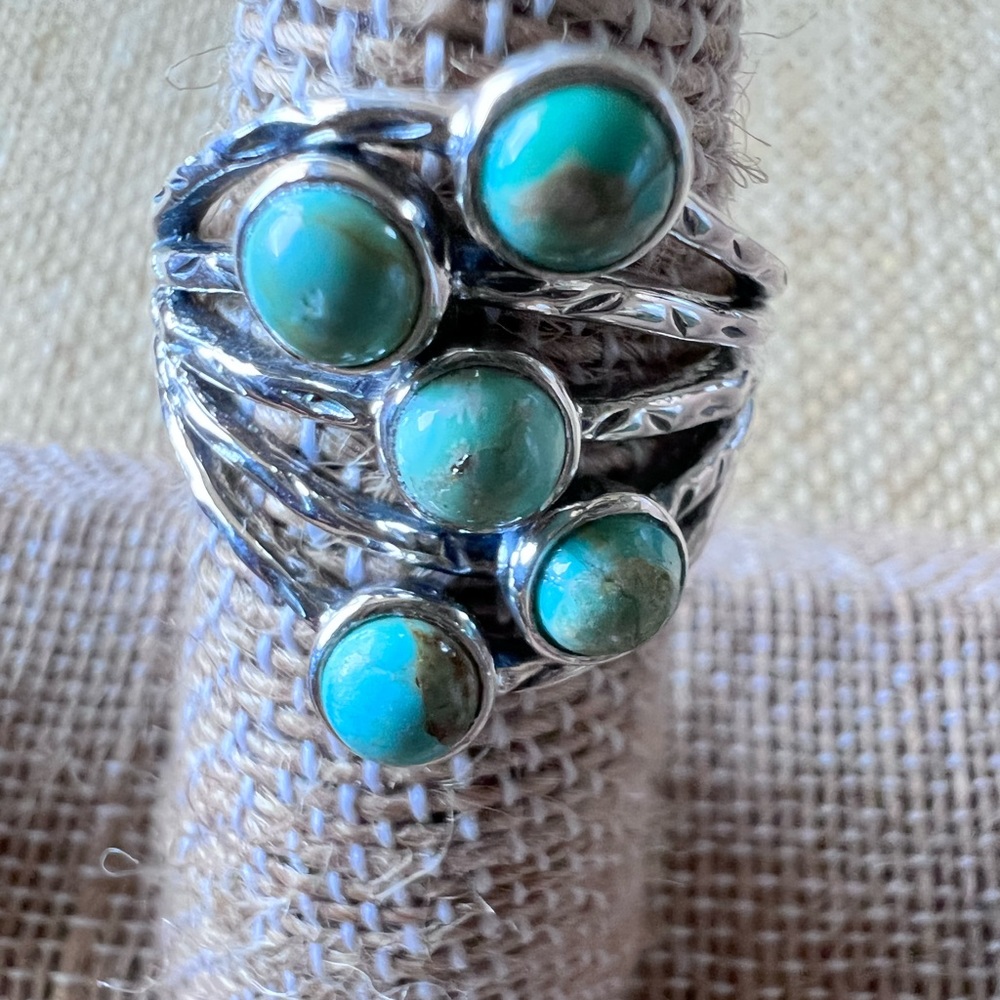 Mohave Turquoise & Sterling Silver Five Stone Ring Size 7